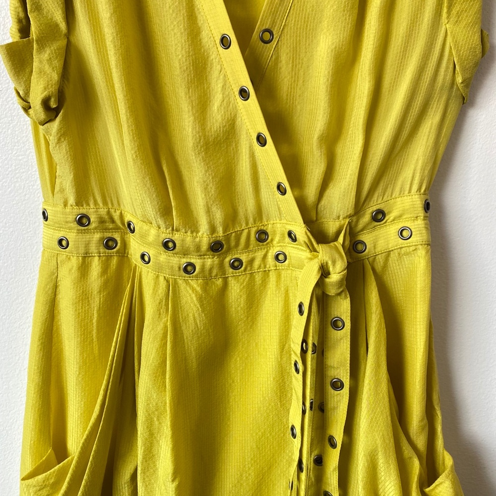 Nanette Lepore Yellow Silk Wind Swept Wrap Dress - Picture 13 of 15
